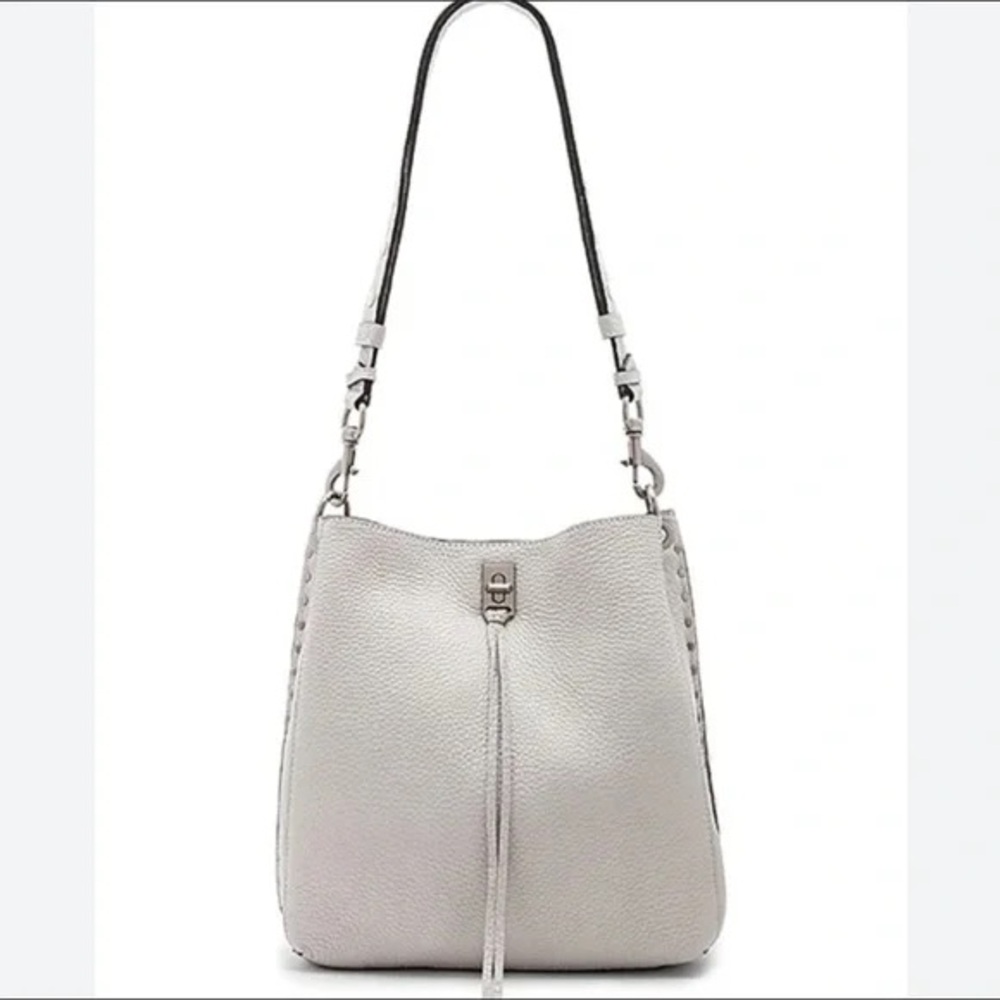 Rebecca Minkoff Pebbled Light Gray Shoulder Bag with Tassel